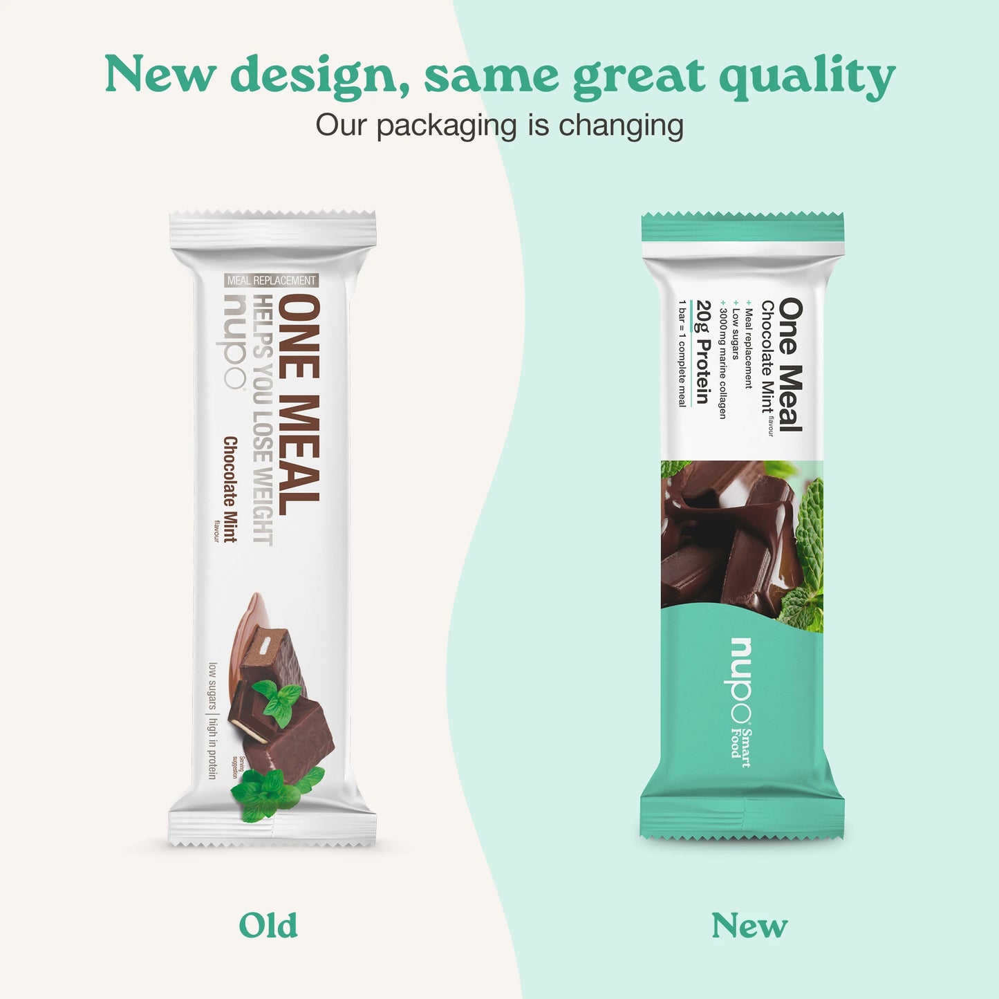 Nupo One Meal Bar Chocolate Mint meal replacement bar upright