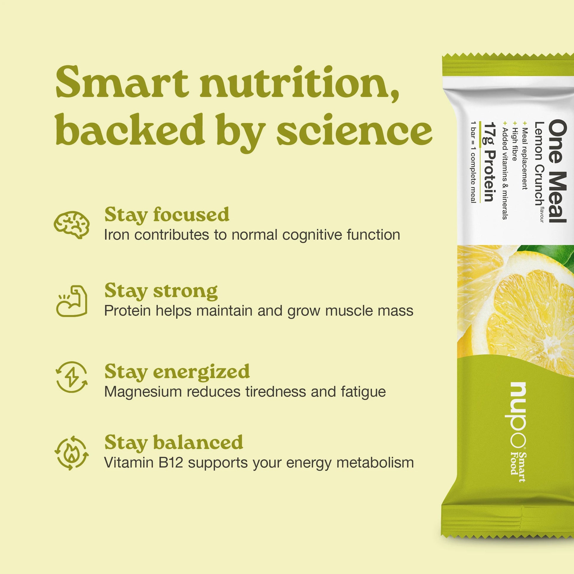 Nupo One Meal Bar Lemon Crunch bar with lemon and yogurt coating