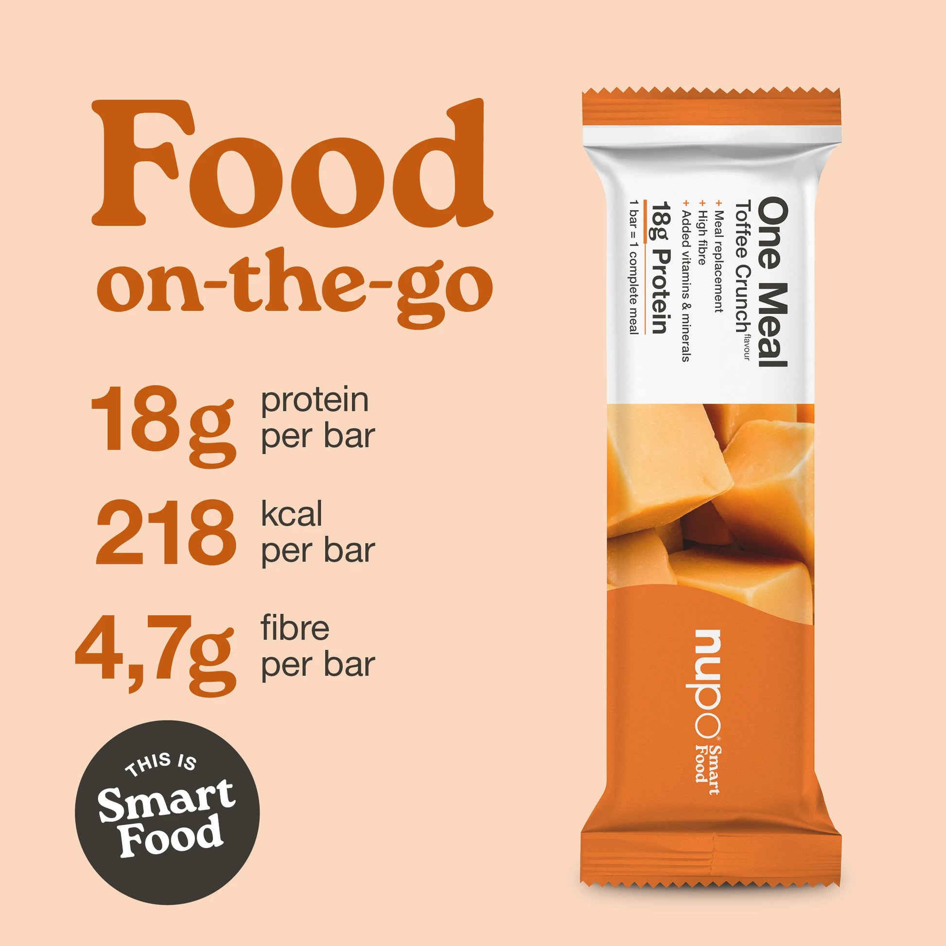 Nupo One Meal Toffee Crunch nutrition facts – 20g protein, low sugar, vitamins and minerals