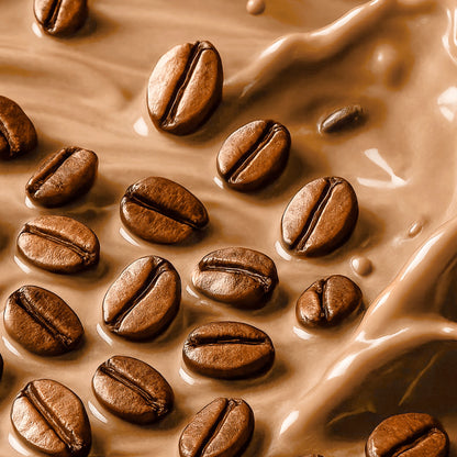 Coffee beans next to Nupo One Meal RTD Caffe Latte shake