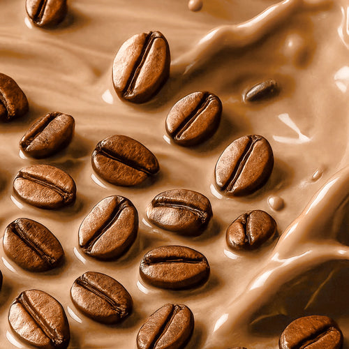 Coffee beans next to Nupo One Meal RTD Caffe Latte shake