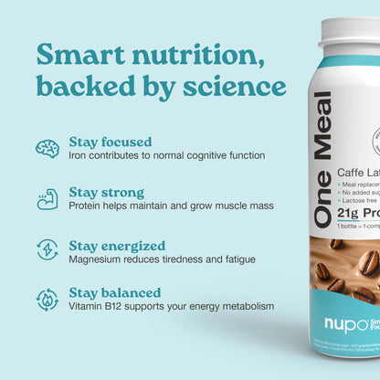Nupo One Meal RTD Caffe Latte nutrition facts on packaging