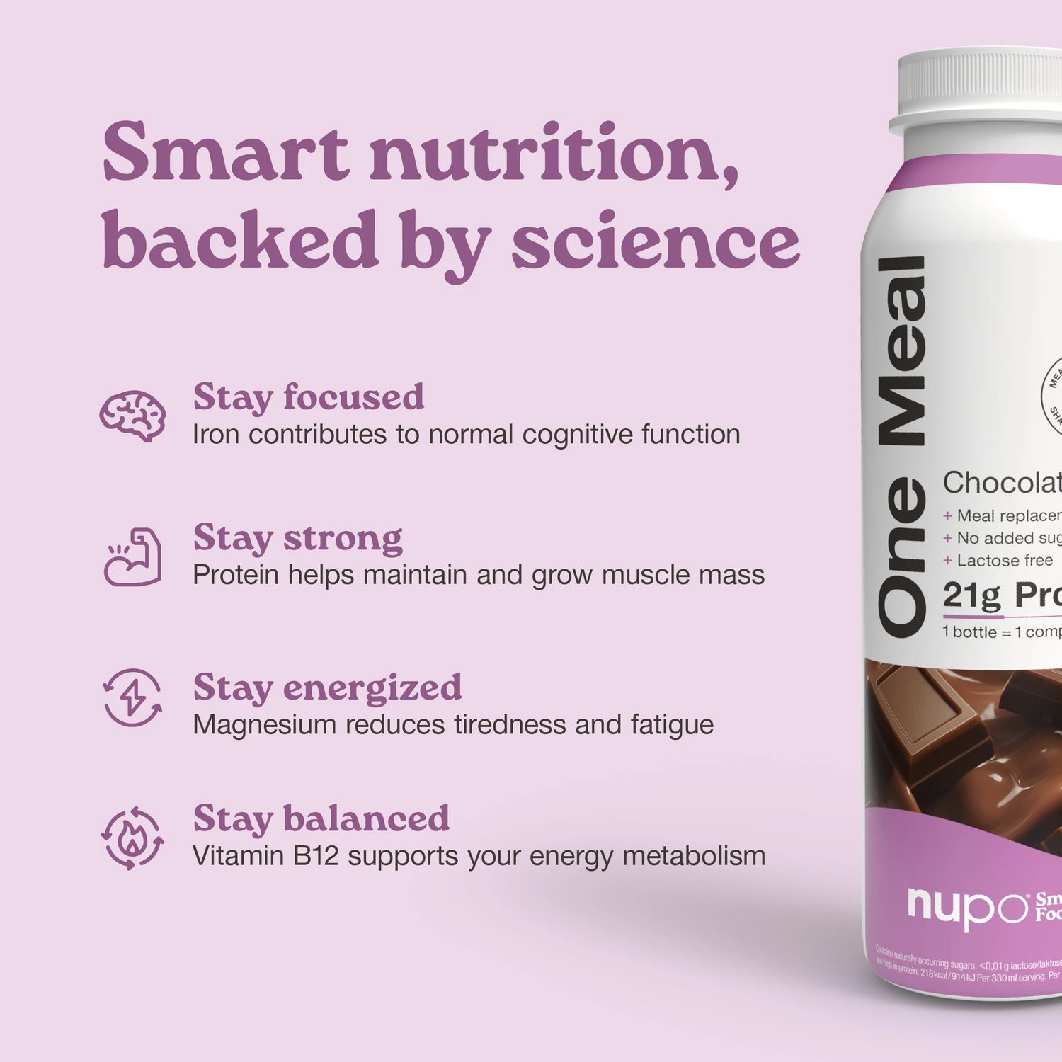Nupo One Meal RTD Chocolate nutrition facts on packaging