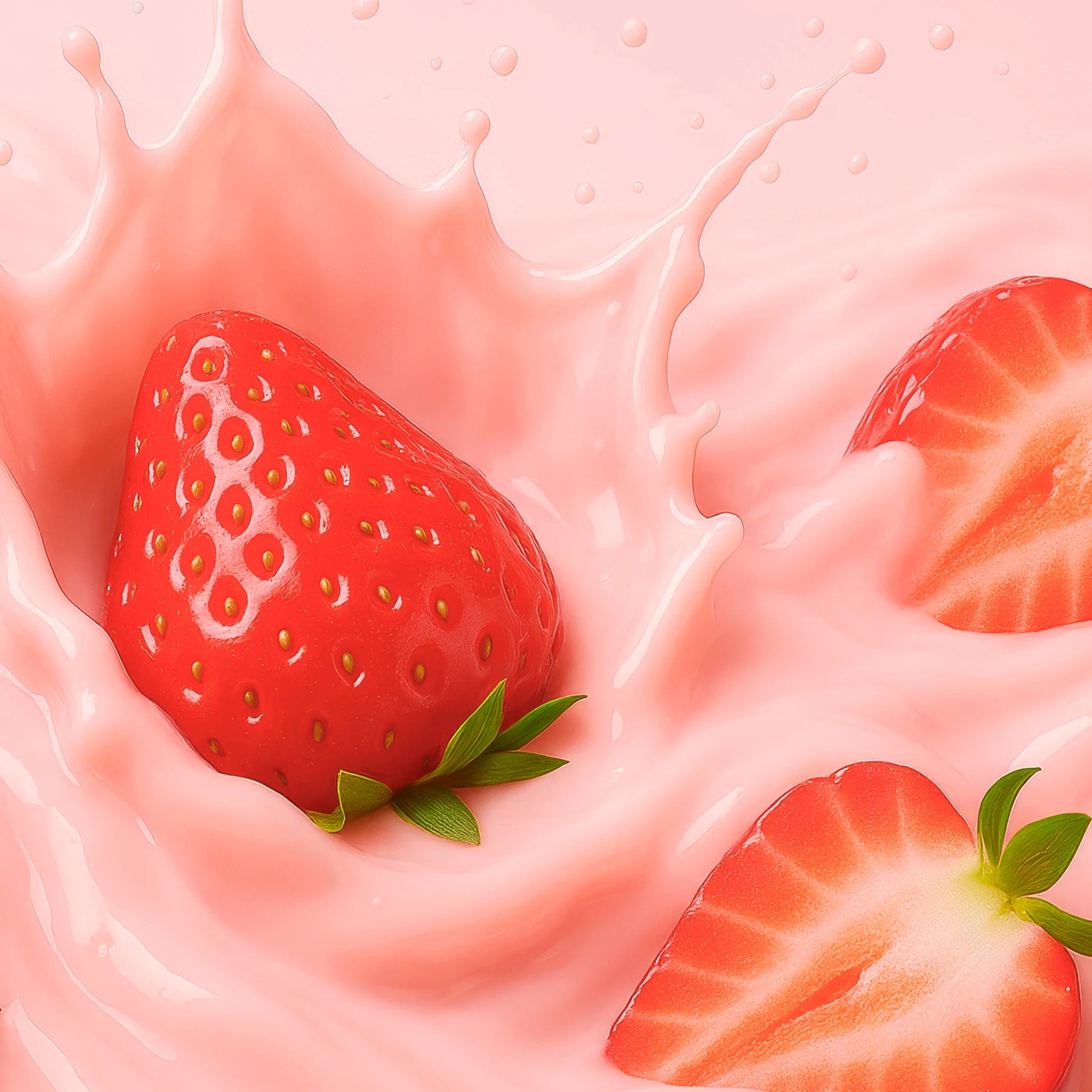 Fresh strawberries next to Nupo One Meal RTD Strawberry shake