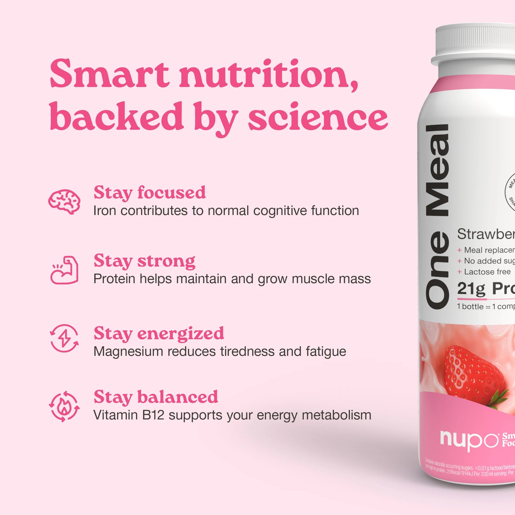Nupo One Meal RTD Strawberry nutrition facts on packaging